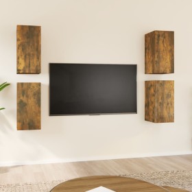 TV cabinet 4 units smoked oak plywood 30.5x30x60cm by vidaXL, TV Furniture - Ref: Foro24-3120326, Price: 115,29 €, Discount: %