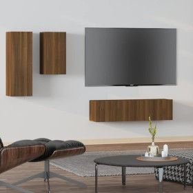 TV furniture set 4 pieces oak brown plywood by vidaXL, TV Furniture - Ref: Foro24-3120316, Price: 145,07 €, Discount: %