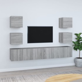 TV furniture set 7 pieces Sonoma gray plywood by vidaXL, TV Furniture - Ref: Foro24-3120243, Price: 183,99 €, Discount: %