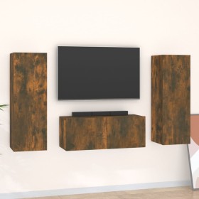 TV furniture set 3 pieces smoked oak plywood by vidaXL, TV Furniture - Ref: Foro24-3120233, Price: 123,04 €, Discount: %