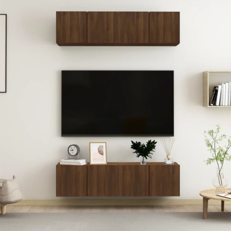 TV furniture 4 units oak brown plywood 60x30x30 cm by vidaXL, TV Furniture - Ref: Foro24-3120205, Price: 136,99 €, Discount: %