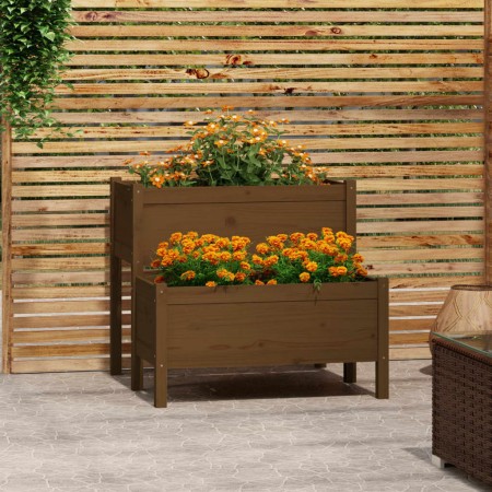 Jardinera de madera maciza de pino marrón miel 84,5x84x75 cm de vidaXL, Maceteros y jardineras - Ref: Foro24-822260, Precio: ...