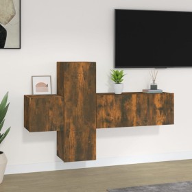 TV furniture set 3 pieces smoked oak plywood by vidaXL, TV Furniture - Ref: Foro24-3120224, Price: 100,54 €, Discount: %