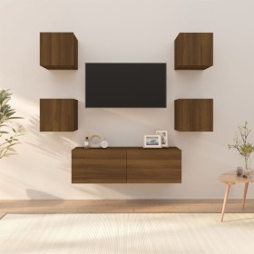 Wall-mounted TV furniture set in brown oak plywood by vidaXL, TV Furniture - Ref: Foro24-3120304, Price: 118,34 €, Discount: %