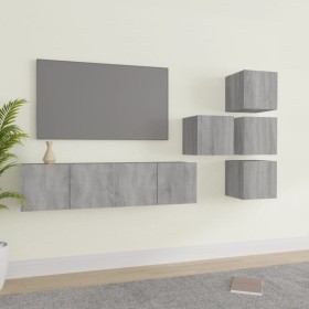 TV furniture set 6 pieces Sonoma gray plywood by vidaXL, TV Furniture - Ref: Foro24-3120300, Price: 143,69 €, Discount: %