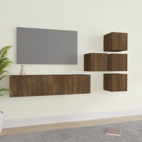 TV furniture set 6 pieces brown oak plywood by vidaXL, TV Furniture - Ref: Foro24-3120301, Price: 143,99 €, Discount: %