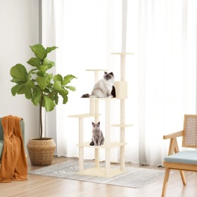 Rascador para gatos con postes de sisal crema 153 cm de vidaXL, Mobiliario para gatos - Ref: Foro24-171636, Precio: 57,97 €, ...