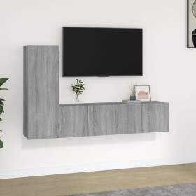 TV furniture set 3 pieces Sonoma gray plywood by vidaXL, TV Furniture - Ref: Foro24-3120258, Price: 115,99 €, Discount: %