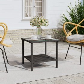 Black synthetic rattan tempered glass side table 45x45x45 cm by vidaXL, Side tables - Ref: Foro24-319398, Price: 46,26 €, Dis...