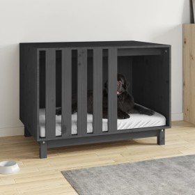 Caseta para perros madera maciza de pino gris 90x60x67 cm de vidaXL, Casetas para perros - Ref: Foro24-822488, Precio: 178,99...