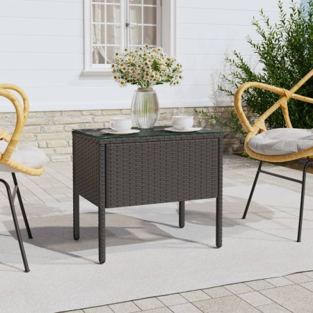 Black synthetic rattan tempered glass side table 53x37x48 cm by vidaXL, Side tables - Ref: Foro24-319400, Price: 32,20 €, Dis...