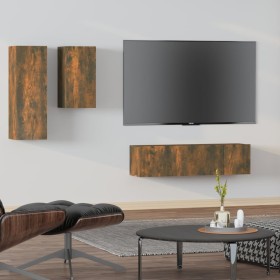 TV furniture set 4 pieces smoked oak plywood by vidaXL, TV Furniture - Ref: Foro24-3120314, Price: 137,99 €, Discount: %