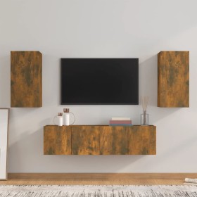 TV-Möbelset 4-teilig aus geräuchertem Eichensperrholz von vidaXL, TV-Möbel - Ref: Foro24-3120206, Preis: 123,15 €, Rabatt: %