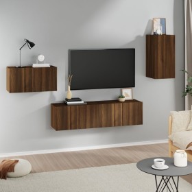 TV furniture set 4 pieces oak brown plywood by vidaXL, TV Furniture - Ref: Foro24-3120262, Price: 149,27 €, Discount: %