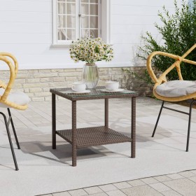 Brown synthetic rattan tempered glass side table 45x45x45cm by vidaXL, Side tables - Ref: Foro24-319399, Price: 35,24 €, Disc...