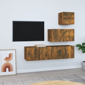 TV furniture set 4 pieces smoked oak plywood by vidaXL, TV Furniture - Ref: Foro24-3120317, Price: 123,99 €, Discount: %