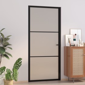 Puerta interior de vidrio y aluminio negro mate 93x201,5 cm de vidaXL, Puertas para el hogar - Ref: Foro24-350554, Precio: 22...