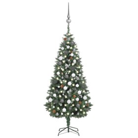 Mattierter Weihnachtsbaum mit Lichtern, Kugeln und Tannenzapfen 180 cm von vidaXL, Weihnachtsbäume - Ref: Foro24-3077896, Pre...