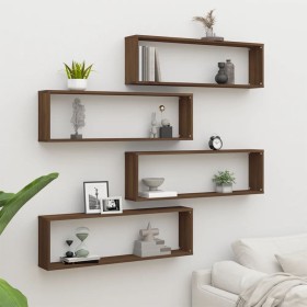 Cubic wall shelf 4 pcs brown oak wood 100x15x30cm by vidaXL, Shelves and shelves - Ref: Foro24-815913, Price: 56,60 €, Discou...