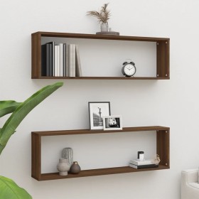 Cubic wall shelf 2 pcs brown oak wood 100x15x30cm by vidaXL, Shelves and shelves - Ref: Foro24-815912, Price: 31,93 €, Discou...