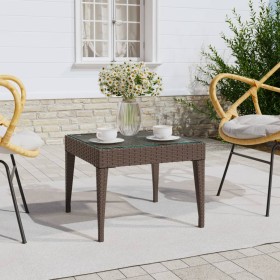 Brown synthetic rattan tempered glass side table 50x50x38cm by vidaXL, Side tables - Ref: Foro24-319403, Price: 29,99 €, Disc...