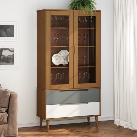 Solid pine wood display cabinet MOLDE in brown, 90x35x175 cm by vidaXL, Bookcases and shelves - Ref: Foro24-350543, Price: 19...