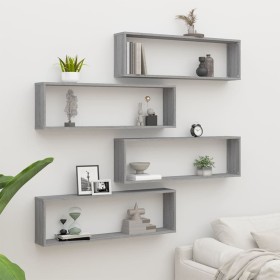 Cube wall shelf 4 pcs Sonoma gray plywood 100x15x30 cm by vidaXL, Shelves and shelves - Ref: Foro24-815910, Price: 54,91 €, D...