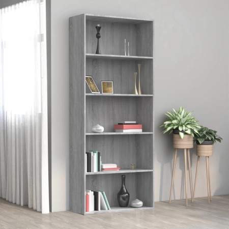 Estantería 5 pisos madera contrachapada gris Sonoma 80x30x189cm de vidaXL, Librerías y estanterías - Ref: Foro24-815403, Prec...