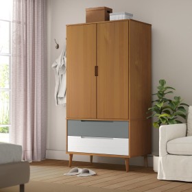 Solid pine wood MOLDE wardrobe in brown, measuring 90x55x175 cm. by vidaXL, Wardrobes - Ref: Foro24-350522, Price: 305,99 €, ...