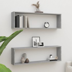 Cube wall shelf 2 pcs Sonoma gray plywood 100x15x30 cm by vidaXL, Shelves and shelves - Ref: Foro24-815909, Price: 30,96 €, D...