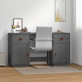 Desk with cabinets solid gray pine wood 135x50x75 cm by vidaXL, Desks - Ref: Foro24-3107846, Price: 251,17 €, Discount: %