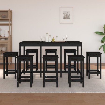 9-teiliges Bar-Set aus massivem schwarzem Kiefernholz von vidaXL, Möbelsets für Küchen und Esszimmer - Ref: Foro24-3124721, P...