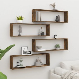 Cubic wall shelf 4 pcs smoked oak wood 100x15x30cm by vidaXL, Shelves and shelves - Ref: Foro24-815907, Price: 54,99 €, Disco...