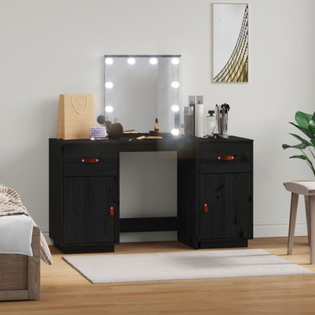 Vanity set with LED solid black pine wood by vidaXL, Bedroom Dressers - Ref: Foro24-3107843, Price: 295,24 €, Discount: %