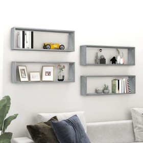 Cubic wall shelf 4 pcs gray Sonoma wood 80x15x26.5 cm by vidaXL, Shelves and shelves - Ref: Foro24-815919, Price: 56,27 €, Di...