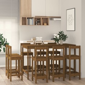 9-teiliges Barset aus massivem honigbraunem Kiefernholz von vidaXL, Möbelsets für Küchen und Esszimmer - Ref: Foro24-3124725,...