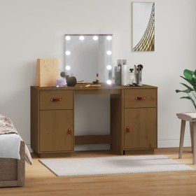 Vanity Set with LED Solid Honey Brown Pine Wood by vidaXL, Bedroom Dressers - Ref: Foro24-3107842, Price: 248,17 €, Discount: %