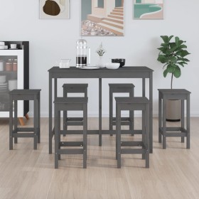 7-teiliges Bar-Set aus massivem grauem Kiefernholz von vidaXL, Möbelsets für Küchen und Esszimmer - Ref: Foro24-3124709, Prei...