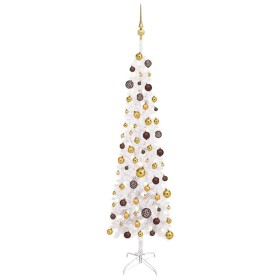 Slim artificial Christmas tree with LEDs and white balls 180 cm by vidaXL, Christmas trees - Ref: Foro24-3078021, Price: 57,2...