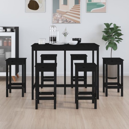 7-teiliges Bar-Set aus massivem schwarzem Kiefernholz von vidaXL, Möbelsets für Küchen und Esszimmer - Ref: Foro24-3124711, P...