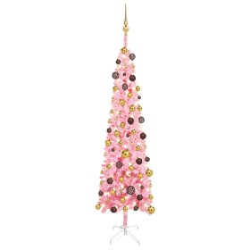 Árbol de Navidad estrecho con LEDs y bolas rosa 180 cm de vidaXL, Arboles de navidad - Ref: Foro24-3078026, Precio: 57,96 €, ...