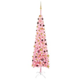 Árbol de Navidad delgado con LEDs y bolas rosa 240 cm de vidaXL, Arboles de navidad - Ref: Foro24-3078028, Precio: 84,99 €, D...