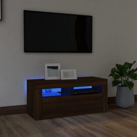 Mueble de TV con luces LED roble marrón 90x35x40 cm de vidaXL, Muebles TV - Ref: Foro24-815692, Precio: 57,25 €, Descuento: %