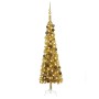 Slim Christmas tree with LEDs and balls gold 150 cm by vidaXL, Christmas trees - Ref: Foro24-3078045, Price: 62,16 €, Discoun...