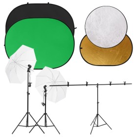 Photo studio kit with lights, background and reflector by vidaXL, Flashes and studio lighting - Ref: Foro24-3143941, Price: 2...