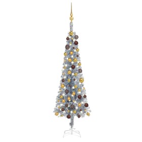 Slim Christmas tree with LEDs and balls silver 150 cm by vidaXL, Christmas trees - Ref: Foro24-3078050, Price: 56,16 €, Disco...