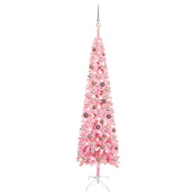 Árbol de Navidad delgado con LEDs y bolas rosa 210 cm de vidaXL, Arboles de navidad - Ref: Foro24-3078068, Precio: 64,99 €, D...