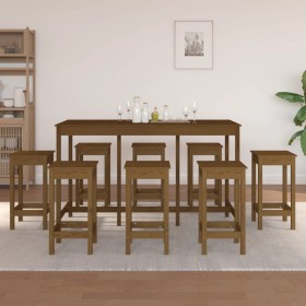 9-piece solid pine wood bar set in honey brown color. by vidaXL, Furniture sets for kitchens and dining rooms - Ref: Foro24-3...