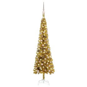 Set de árbol de Navidad estrecho con LED y bola dorado 150 cm de vidaXL, Arboles de navidad - Ref: Foro24-3078086, Precio: 60...