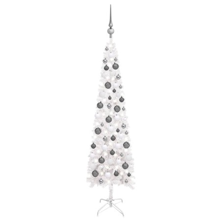 Slim artificial Christmas tree with LEDs and white balls 120 cm by vidaXL, Christmas trees - Ref: Foro24-3078101, Price: 49,5...